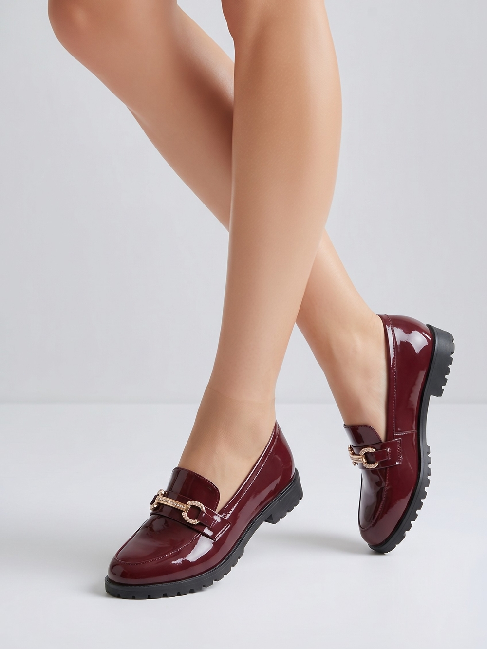 Burgundy Patent Loafers with Gold Rhinestone  Bit Women's Size 9/40